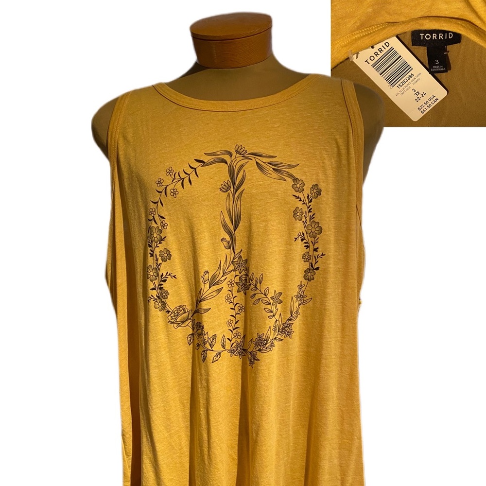 New w/ Tags | Never Worn | Torrid 4GL Yellow Peace Sign Tank | Size 3/3X 22-24